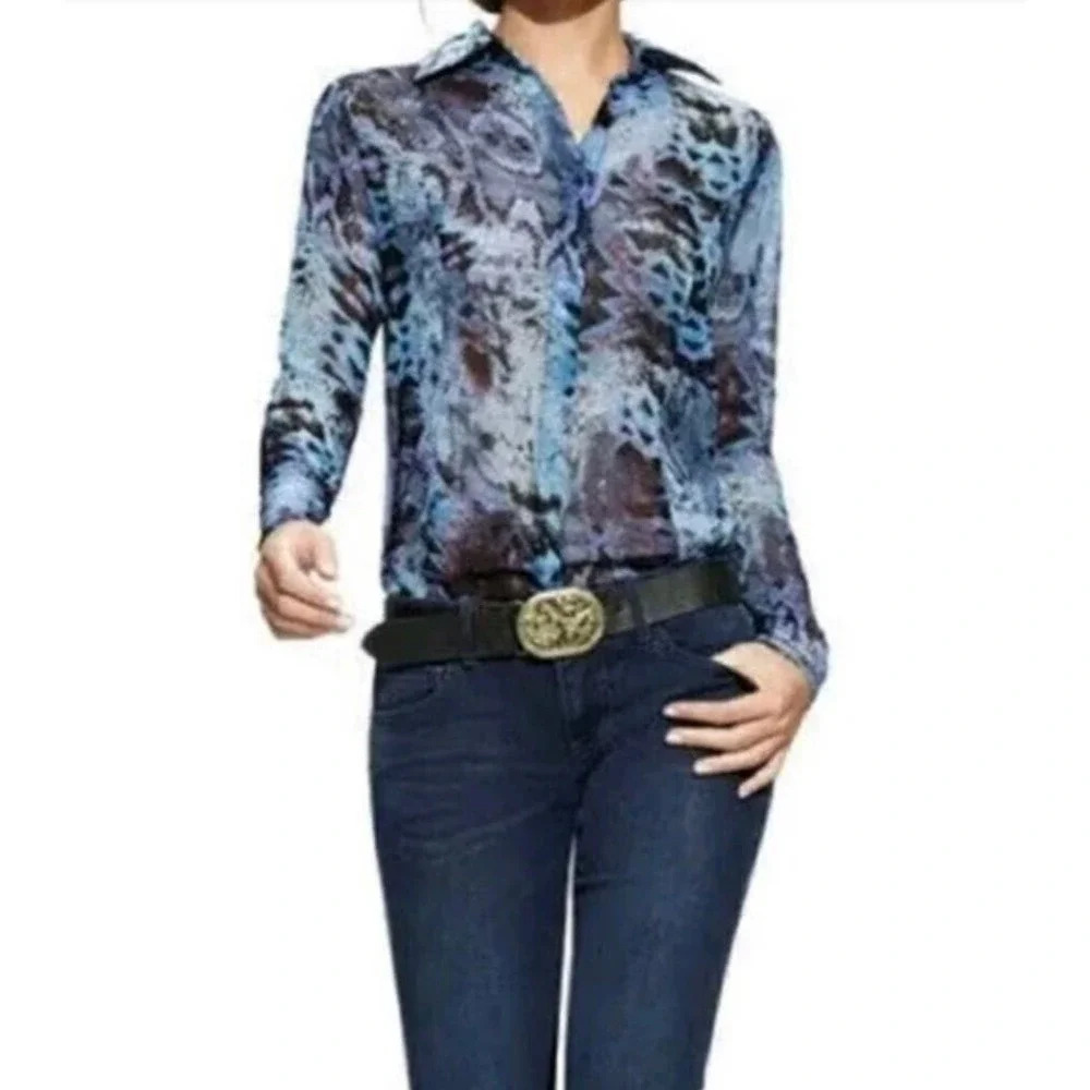 Cabi Women's Blue Python Snake Print Blouse Style… - image 1